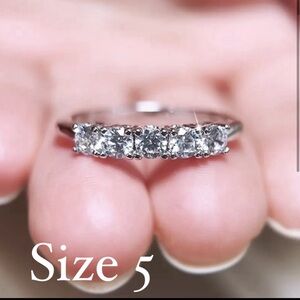 Promises Ring Silver Plated Paved Shining Zirconia in a Row.